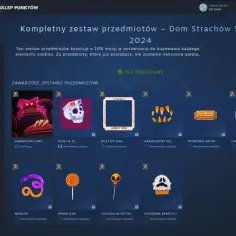Zestaw przedmiotów z motywem Halloween na Steam: nawiedzone kino, kości w 3D, ramka, słodycze i inne.
